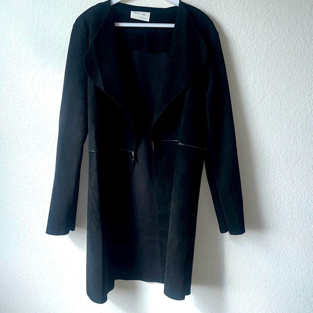 Black Suede Feel Zipper Detail Open Jacket Size Large